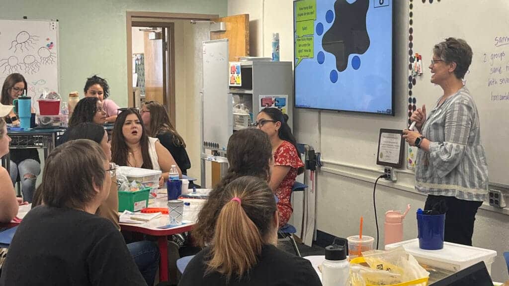 Ms Davis presents at the CRR Summer Institute, to a group of educators on subitizing using SPLAT routine.